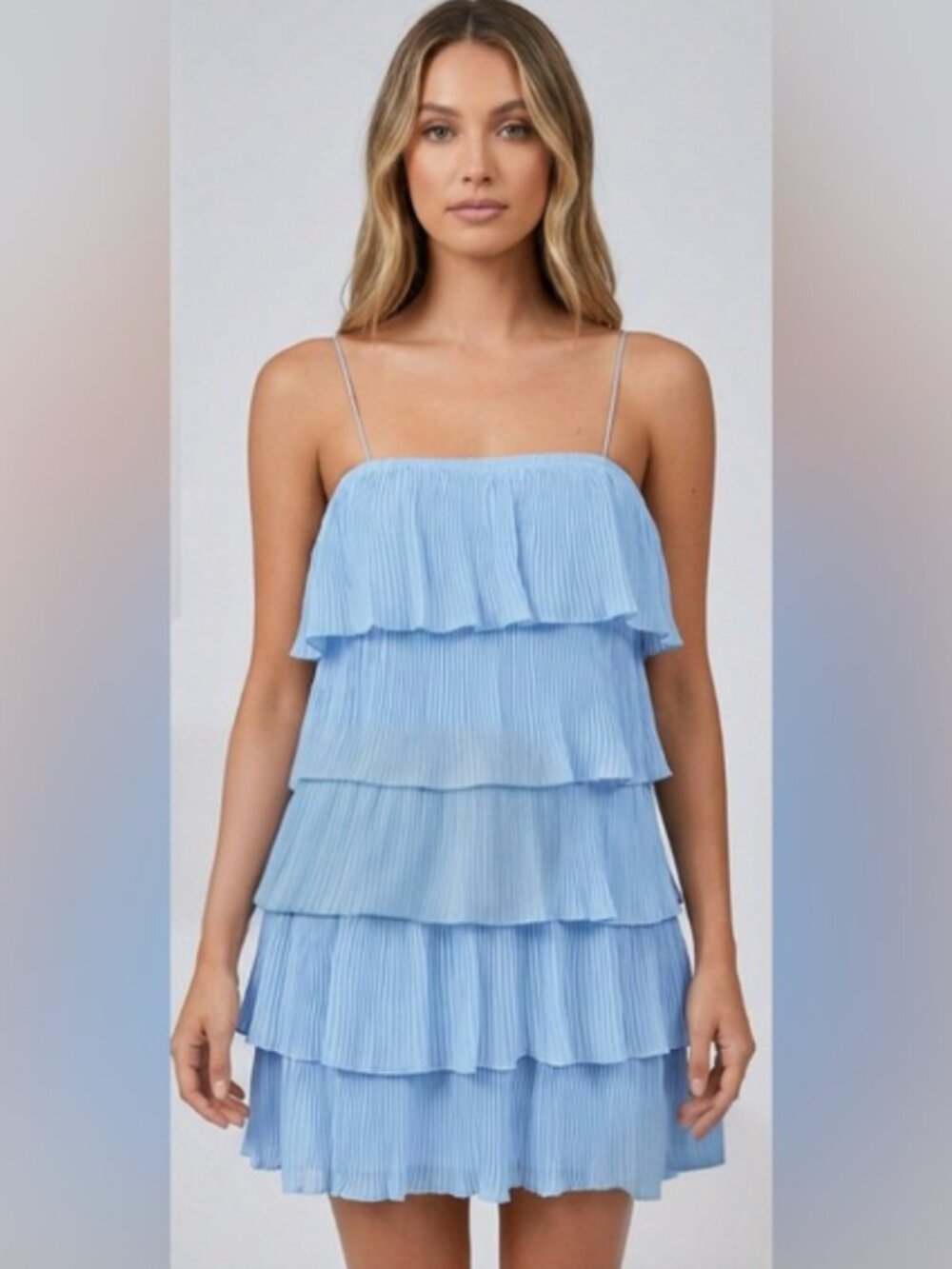 Boho Ruffle Tiered Mini Dress Blue